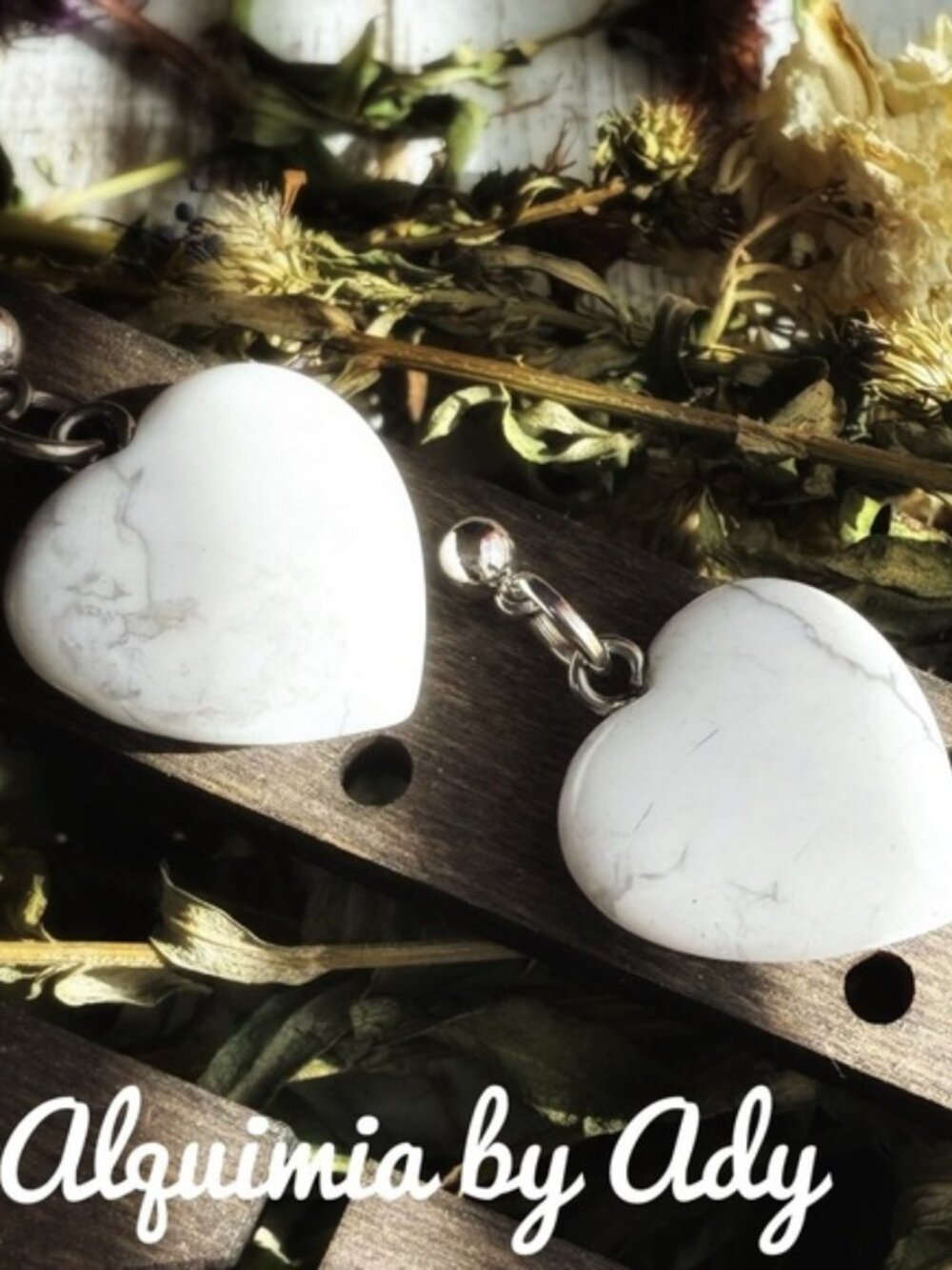 Big White Howlite Heart Drop Earrings